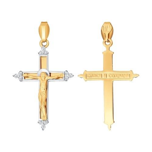 Кулон крест из комбинированного золота с бриллиантами (026192)