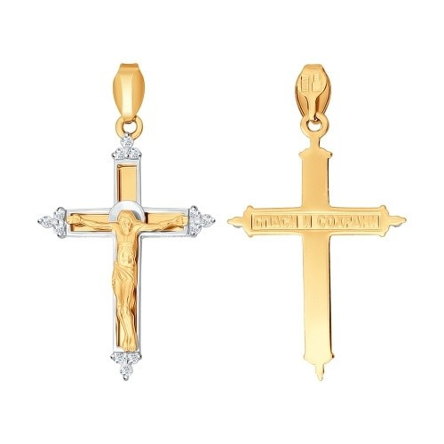 Кулон крест из комбинированного золота с бриллиантами (026192)