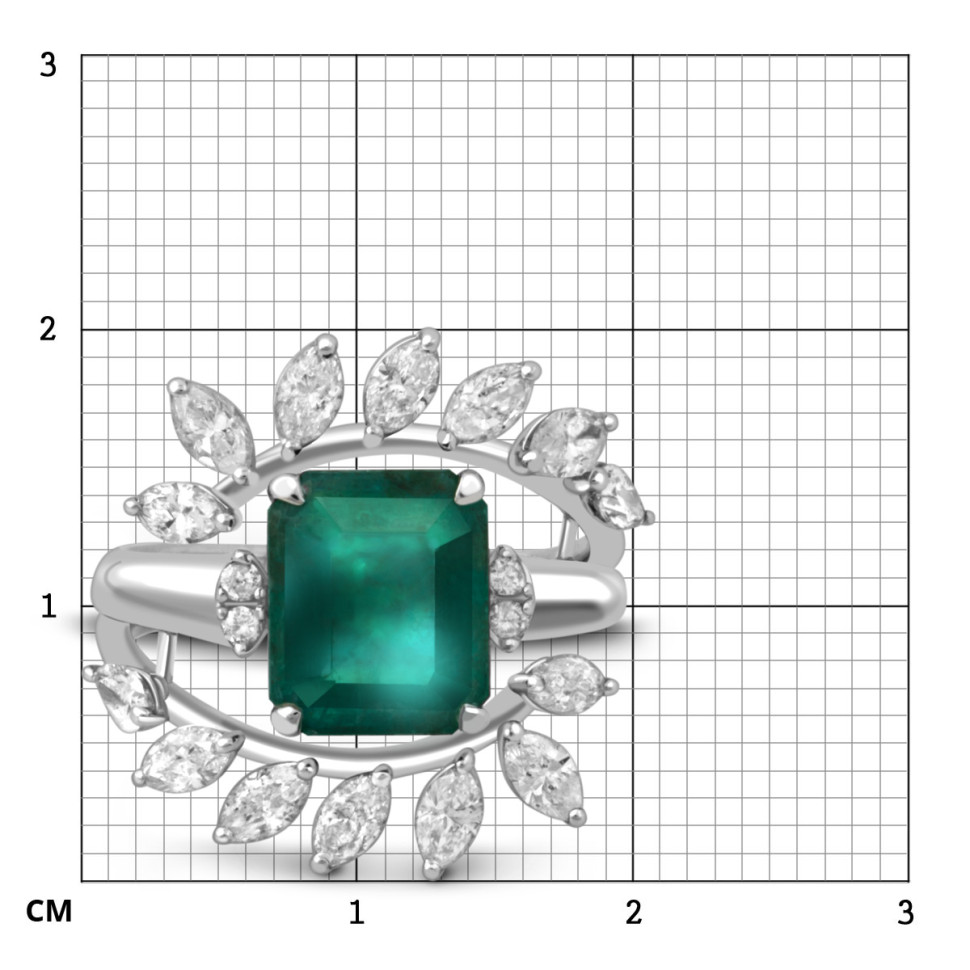 Кольцо из белого золота с бриллиантами и изумрудом (047579)