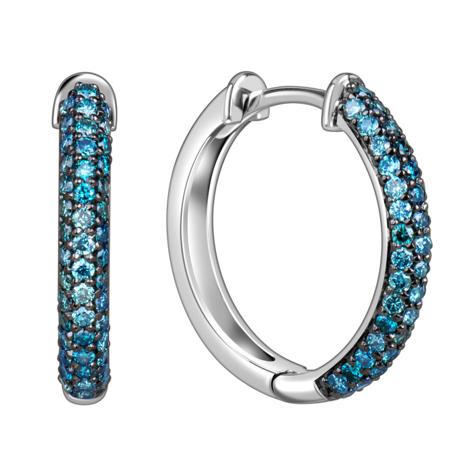 Серьги конго из белого золота с голубыми бриллиантами  (060306)