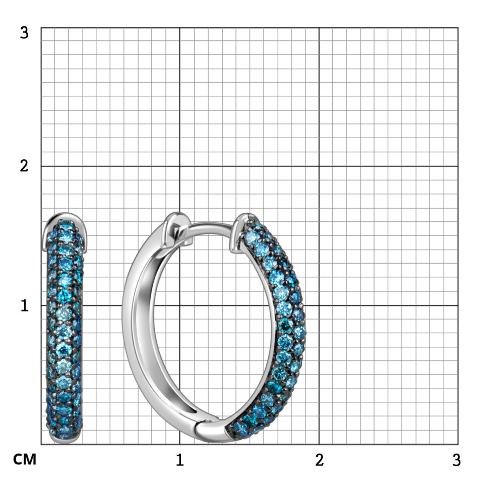 Серьги конго из белого золота с голубыми бриллиантами  (060306)