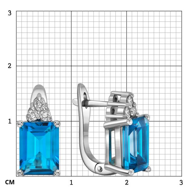Серьги из белого золота с бриллиантами и топазами (060320)