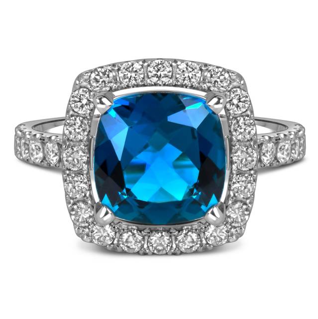 Кольцо из белого золота с бриллиантами и лондон топазом (060358)