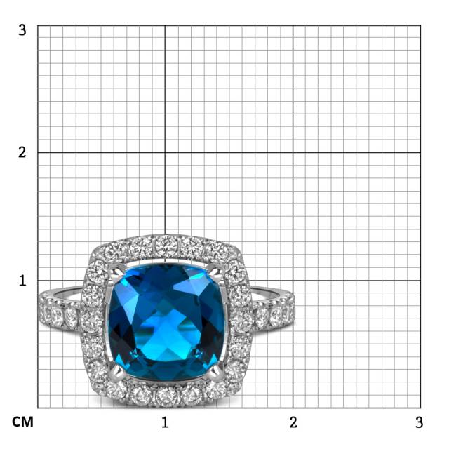 Кольцо из белого золота с бриллиантами и лондон топазом (060358)