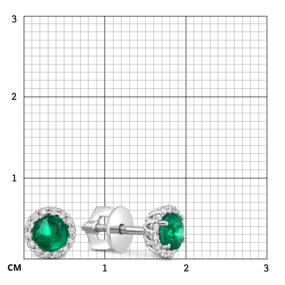 Серьги пусеты из белого золота с бриллиантами и изумрудами (050224)