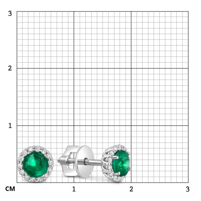 Серьги пусеты из белого золота с бриллиантами и изумрудами (050224)