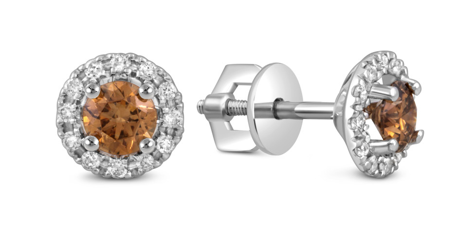 Серьги пусеты из белого золота с бриллиантами  (049439)