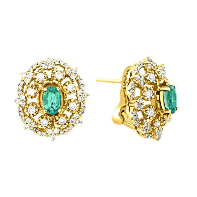 Серьги из комбинированного золота с бриллиантами и изумрудами (019160)