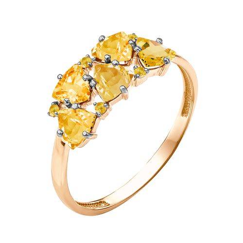 Кольцо из красного золота с цитринами и фианитами (040268)
