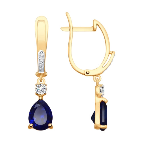 Серьги из красного золота с синтетическими сапфирами и цирконами (038371)