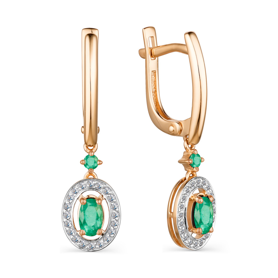 Серьги из красного золота с бриллиантами и изумрудами (046962)