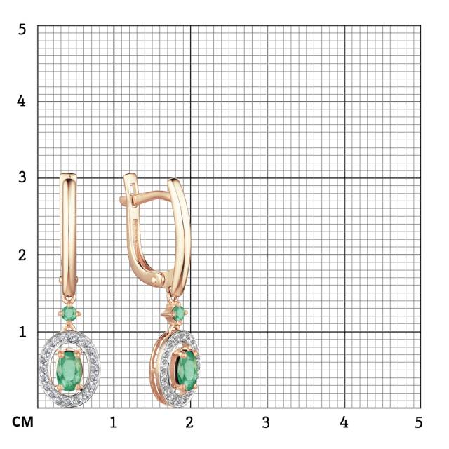 Серьги из красного золота с бриллиантами и изумрудами (046962)