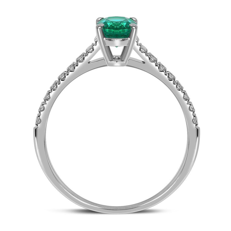 Кольцо из белого золота с бриллиантами и изумрудом (063157)