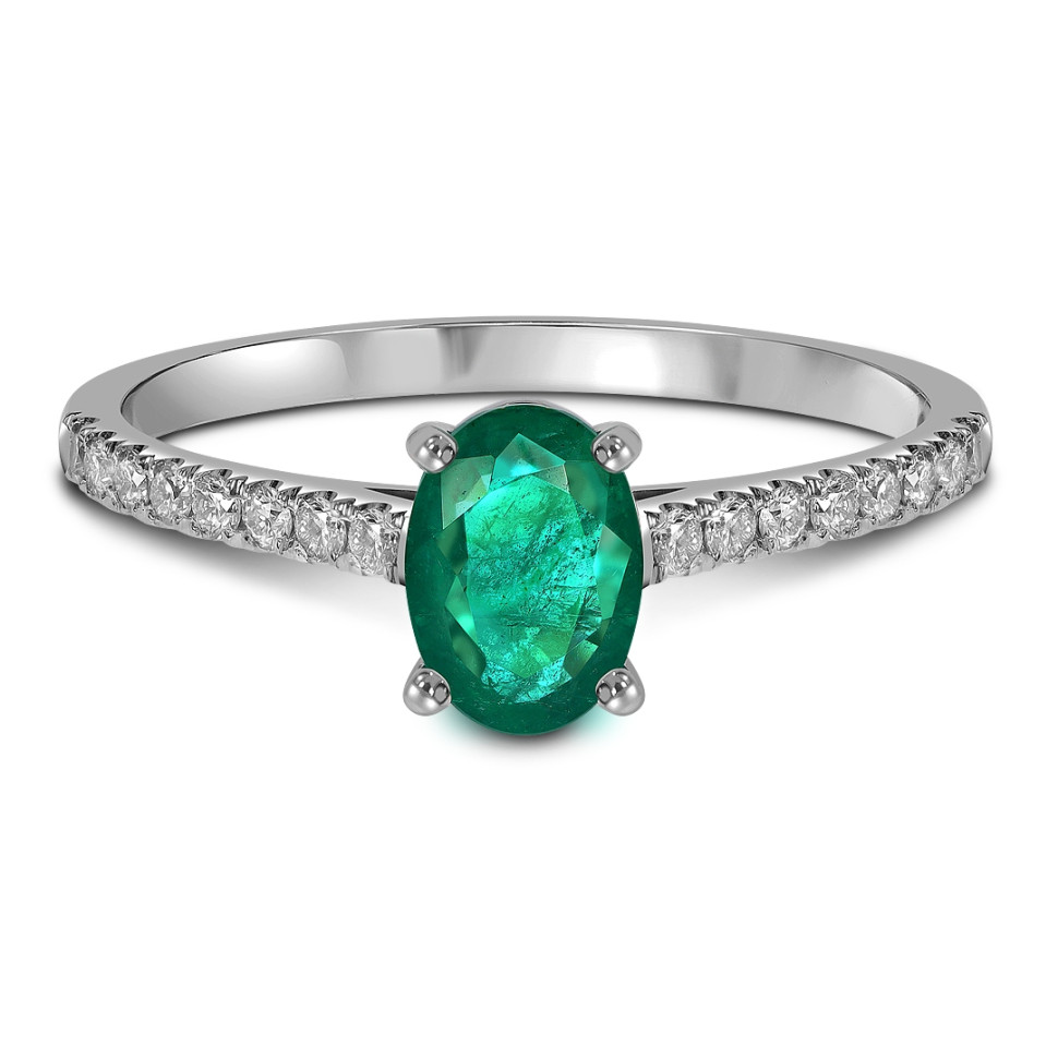 Кольцо из белого золота с бриллиантами и изумрудом (063157)