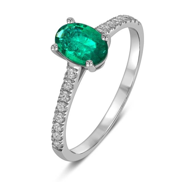 Кольцо из белого золота с бриллиантами и изумрудом (063157)