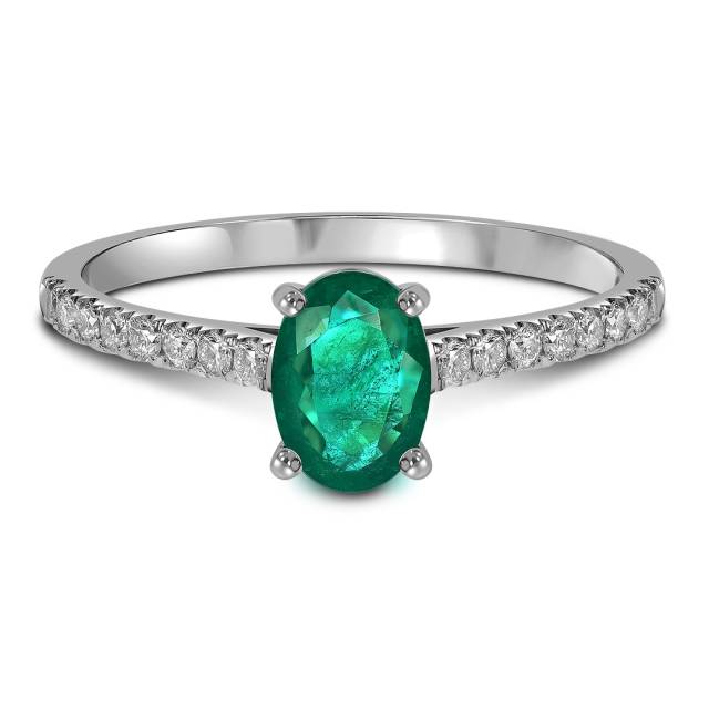 Кольцо из белого золота с бриллиантами и изумрудом (063157)