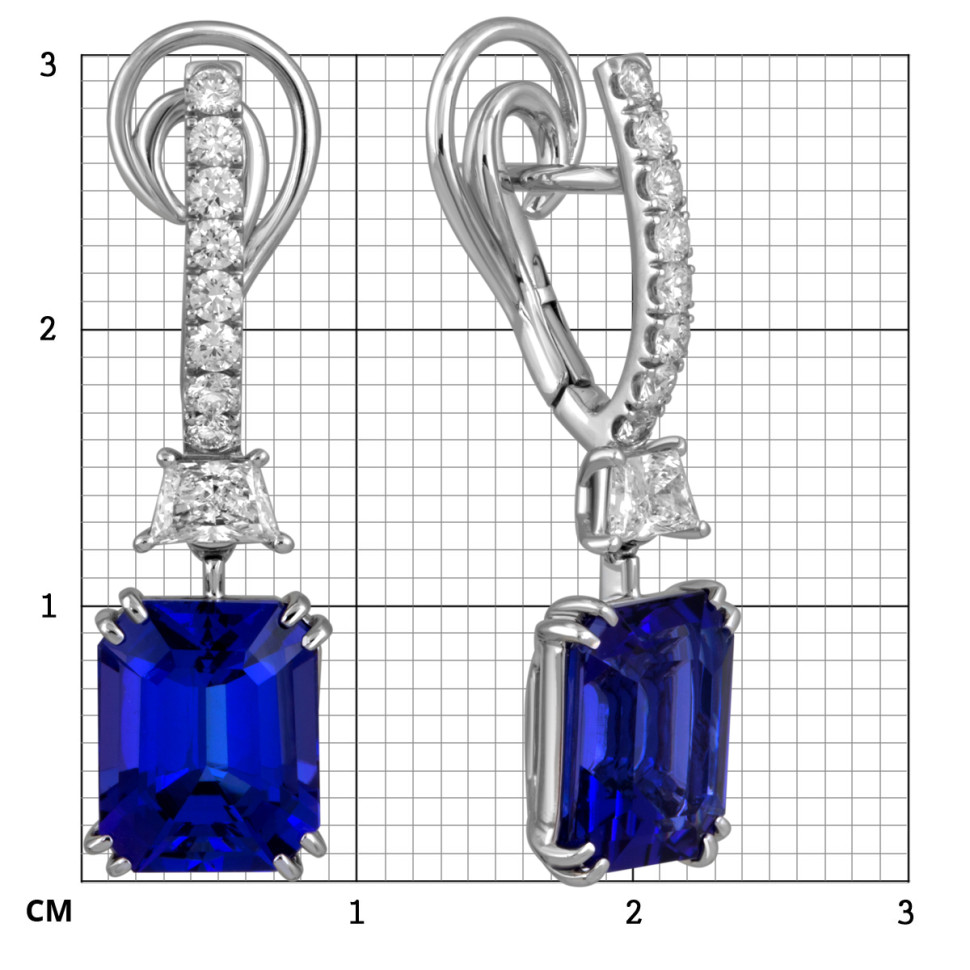 Серьги из белого золота с бриллиантами и танзанитами 