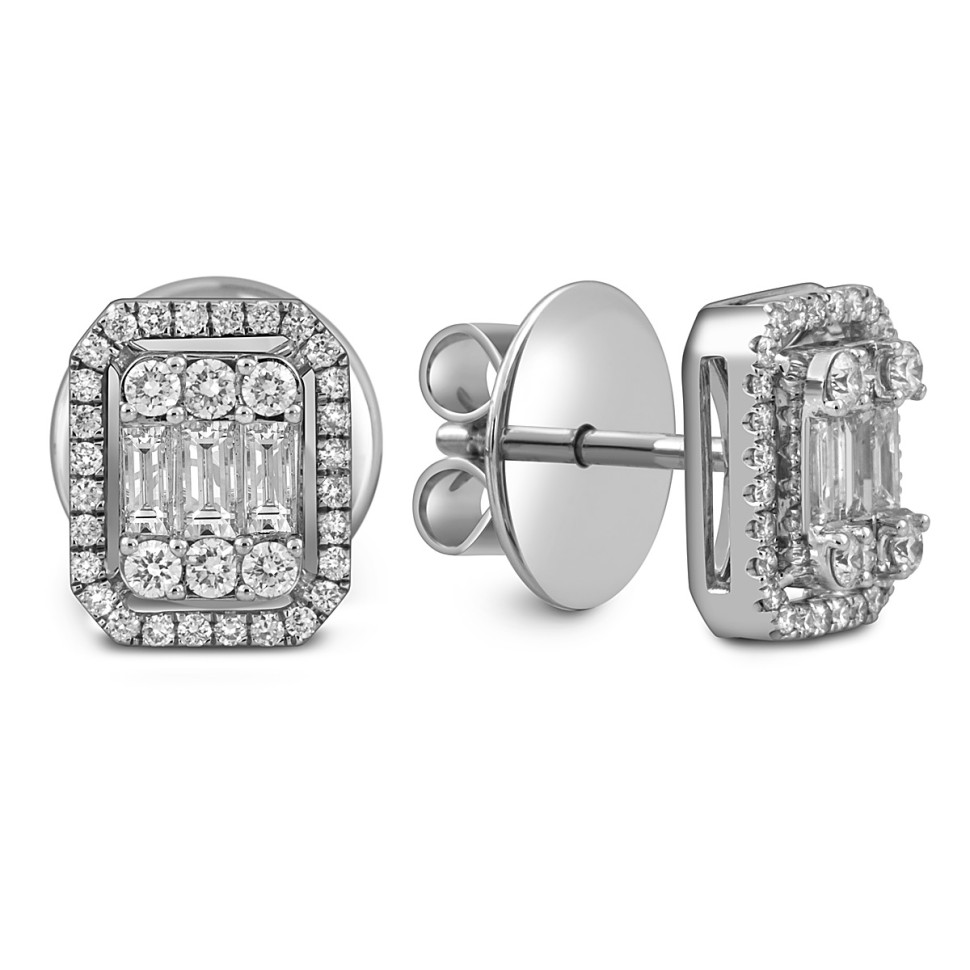 Серьги пусеты из белого золота с бриллиантами (054312)