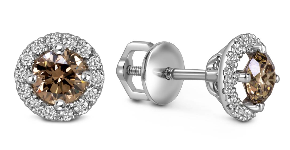 Серьги пусеты из белого золота с бриллиантами (060969)