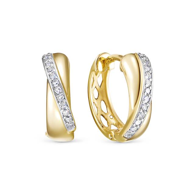 Серьги конго из жёлтого золота с бриллиантами (054707)