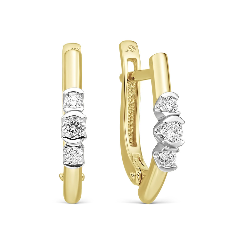 Серьги  из жёлого золота с бриллиантами (061348)