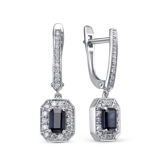 Серьги из платины с бриллиантами и сапфирами (058014)