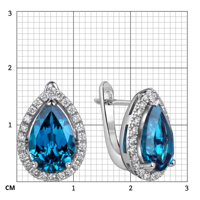 Серьги из белого золота с бриллиантами и лондон топазами (060363)