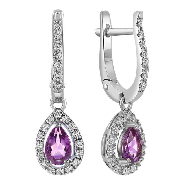 Серьги из белого золота с бриллиантами и розовыми сапфирами (062567)