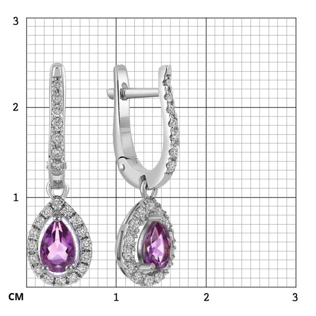 Серьги из белого золота с бриллиантами и розовыми сапфирами (062567)