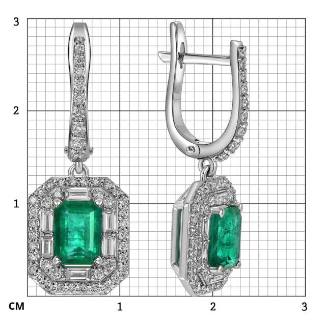 Серьги из белого золота с бриллиантами и  изумрудами (063703)