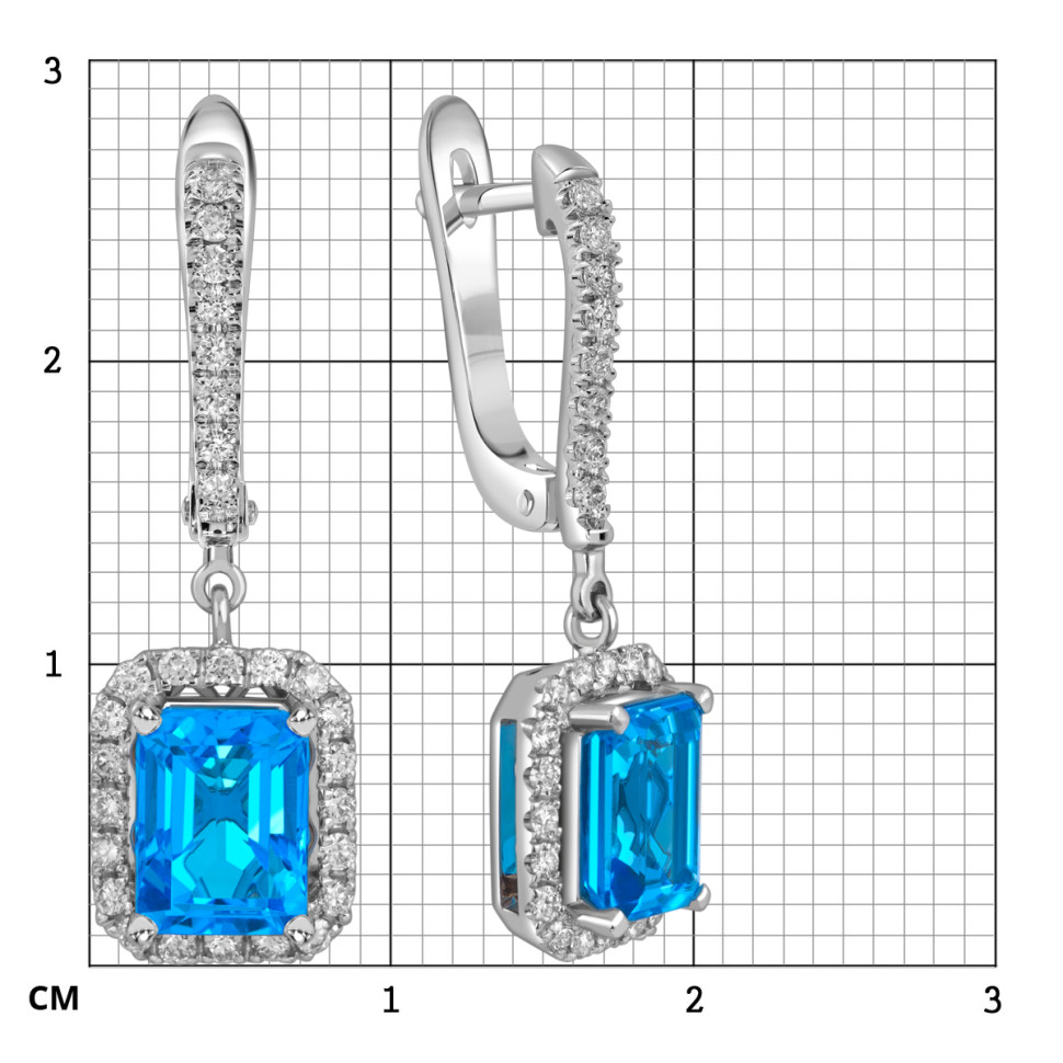 Серьги из белого золота с бриллиантами и топазами (057497)