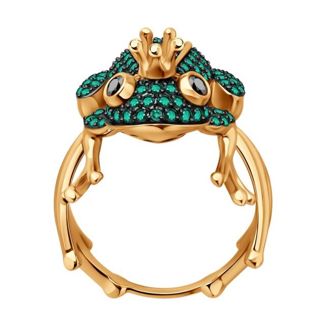 Кольцо из красного золота с бриллиантами и изумрудами (052803)