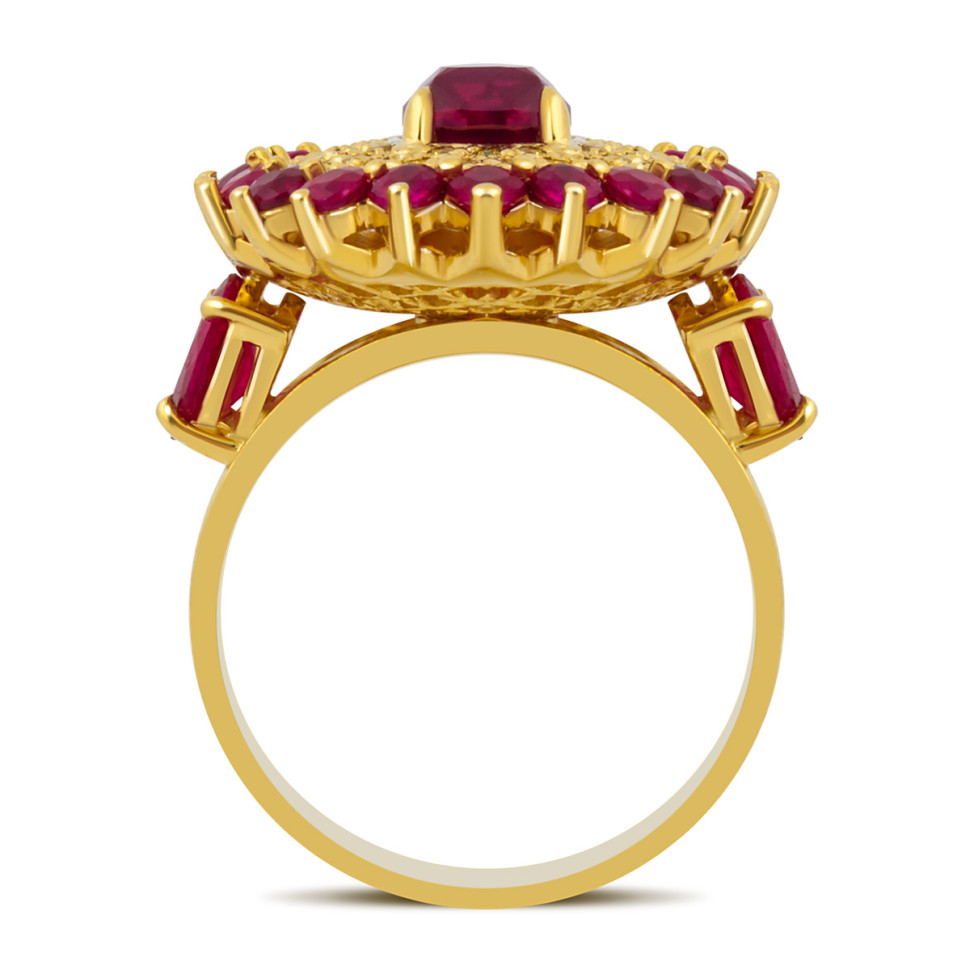 Кольцо из жёлтого золота с бриллиантами и рубинами (040640)