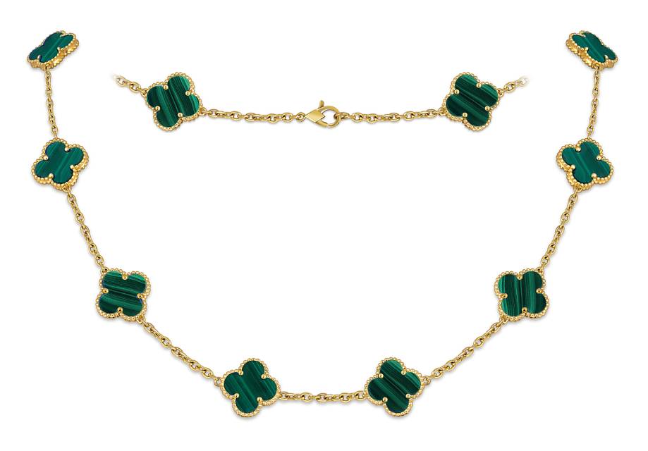 Колье из жёлтого золота с малахитом (051812)