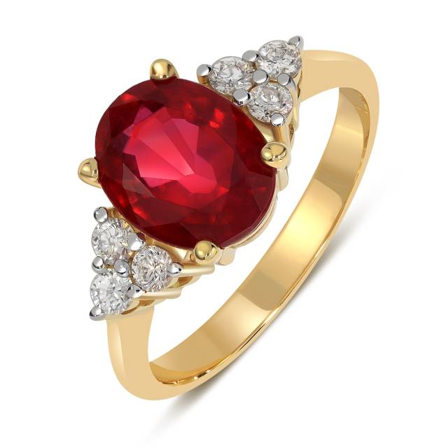 Кольцо из жёлтого золота с бриллиантами и рубином (062995)
