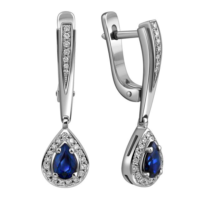 Серьги из белого золота с бриллиантами и сапфирами (025825)