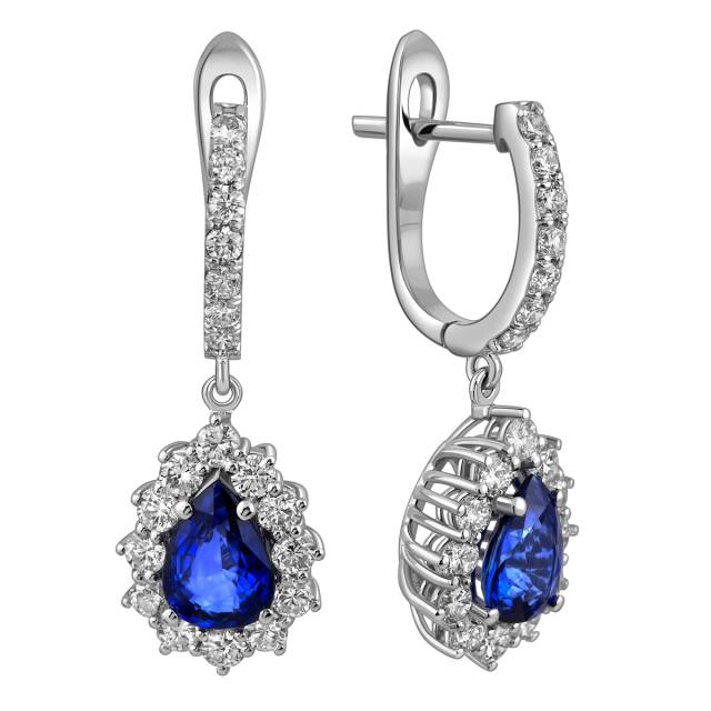 Серьги из белого золота с бриллиантами и сапфирами (025273)