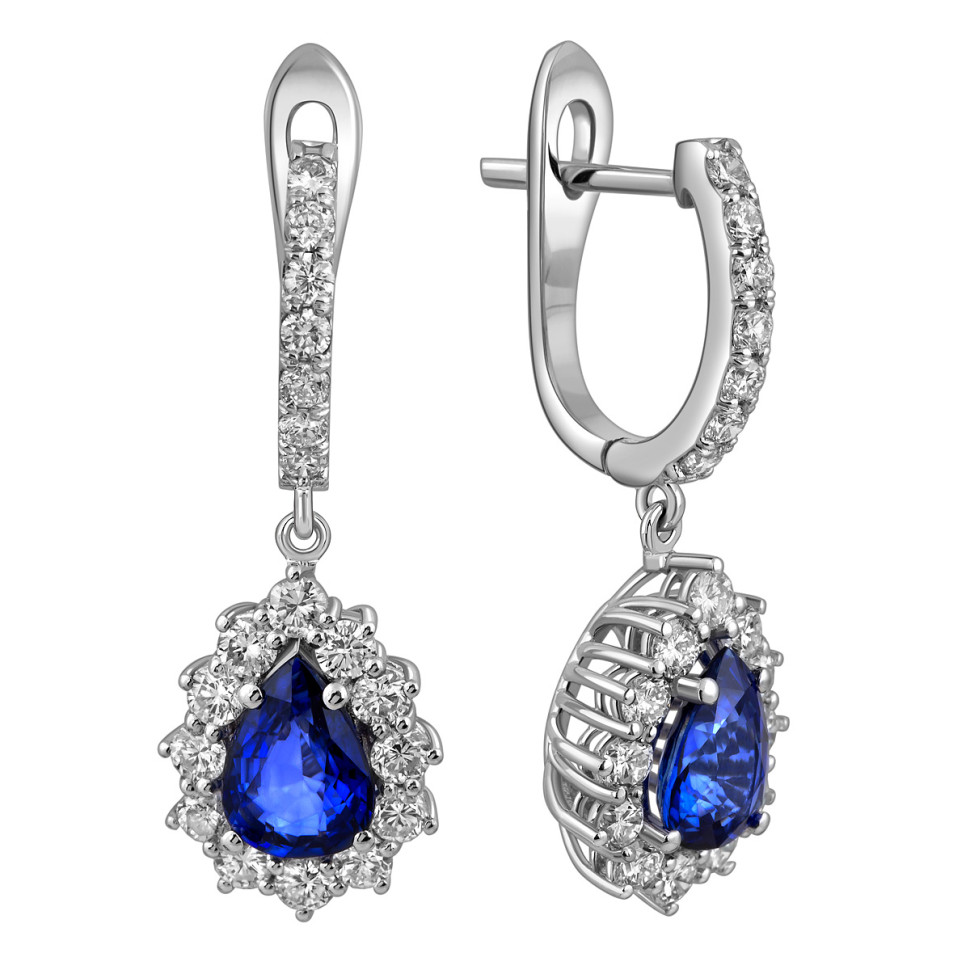 Серьги из белого золота с бриллиантами и сапфирами (025273)