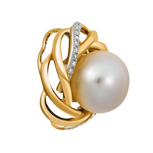 Кулон из комбинированного золота с бриллиантами и жемчугом (011464)