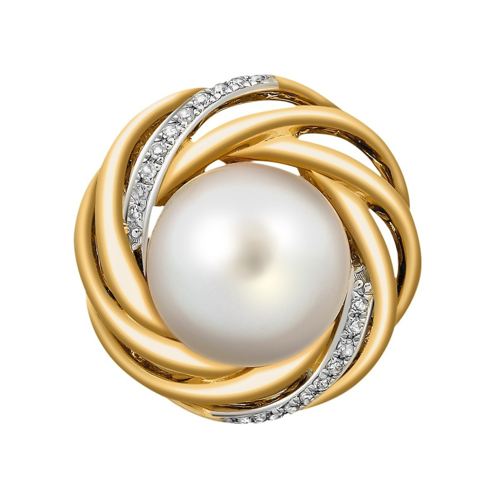 Кулон из комбинированного золота с бриллиантами и жемчугом (011464)