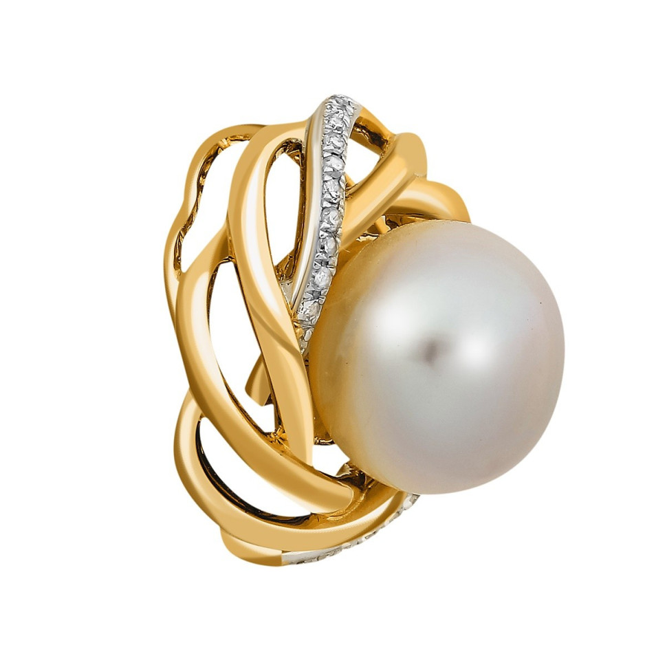 Кулон из комбинированного золота с бриллиантами и жемчугом (011464)