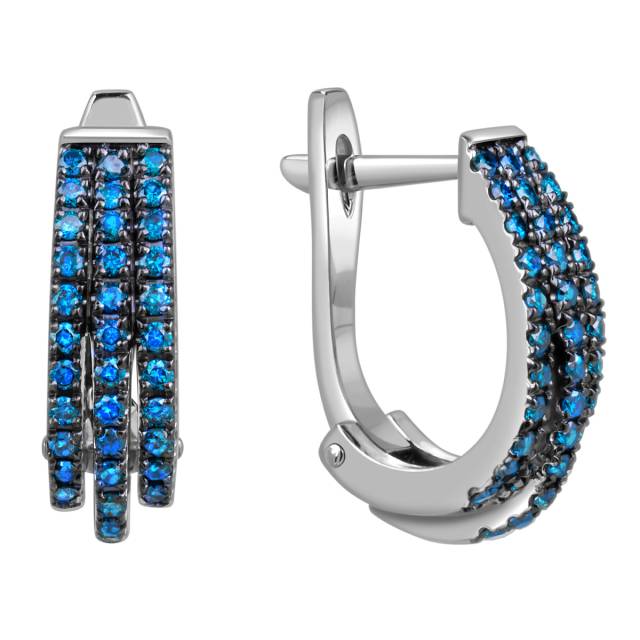 Серьги из белого золота с голубыми бриллиантами (060305)