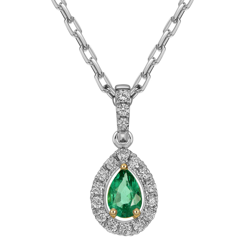Колье из белого золота с бриллиантами и изумрудом (061695)