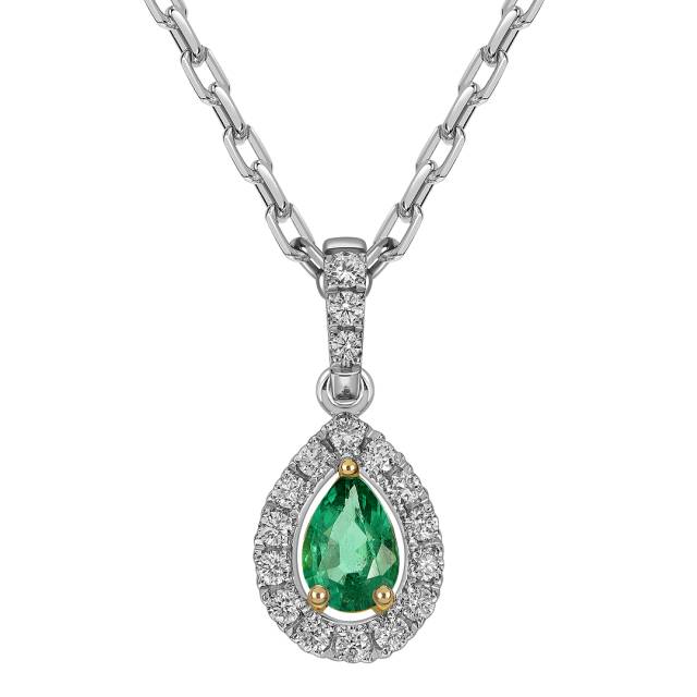 Колье из белого золота с бриллиантами и изумрудом (061695)