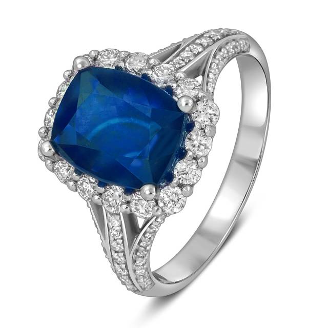 Кольцо из белого золота с бриллиантами и сапфиром (063880)