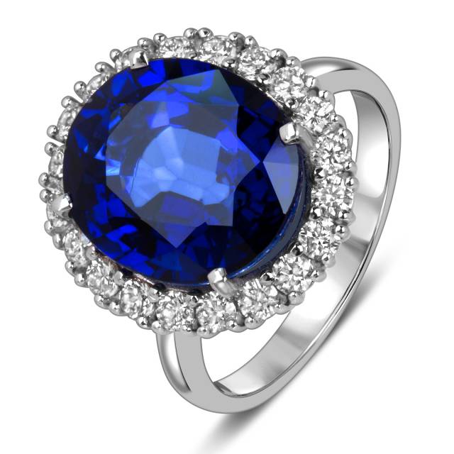 Кольцо из белого золота с бриллиантами и сапфирами (053786)