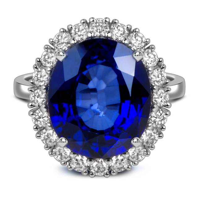 Кольцо из белого золота с бриллиантами и сапфирами (053786)