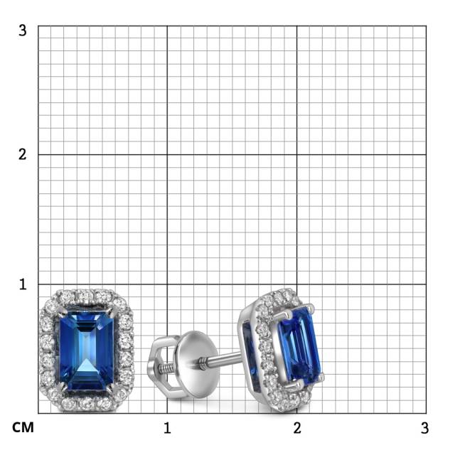 Серьги пусеты из белого золота с бриллиантами и сапфирами (055117)