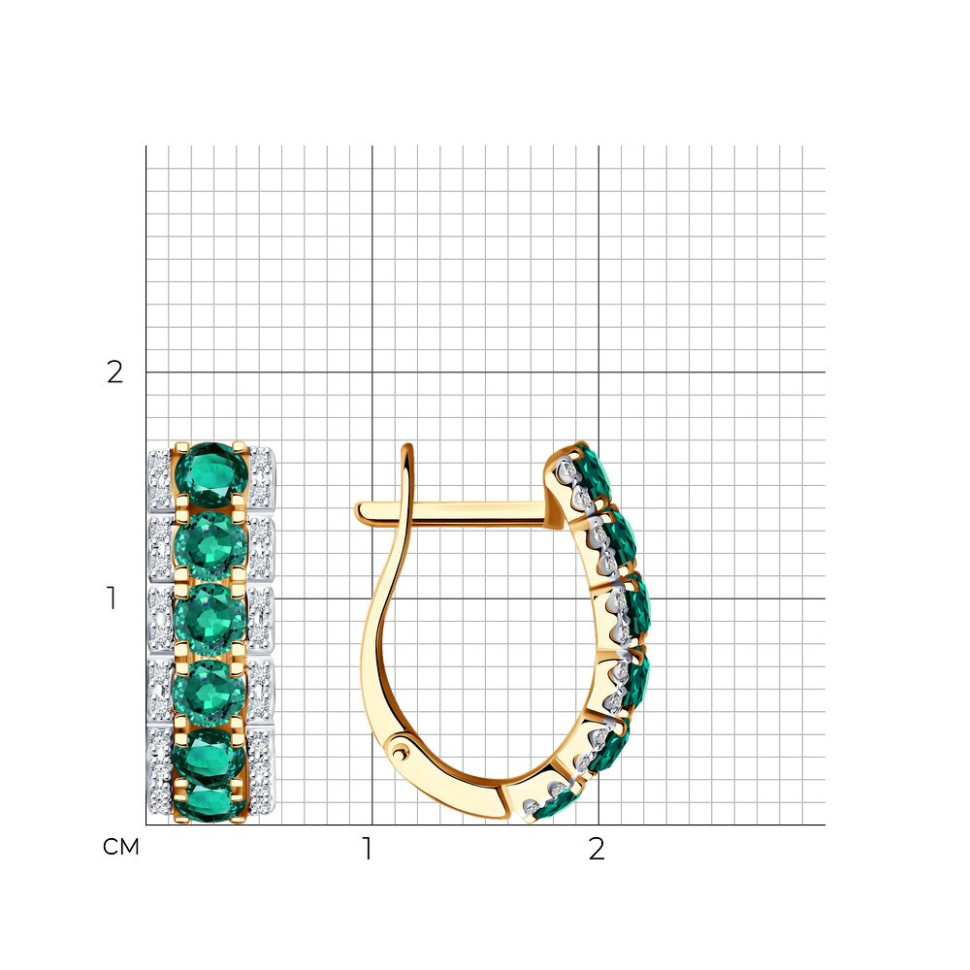 Серьги из красного золота с бриллиантами и изумрудами (052797)