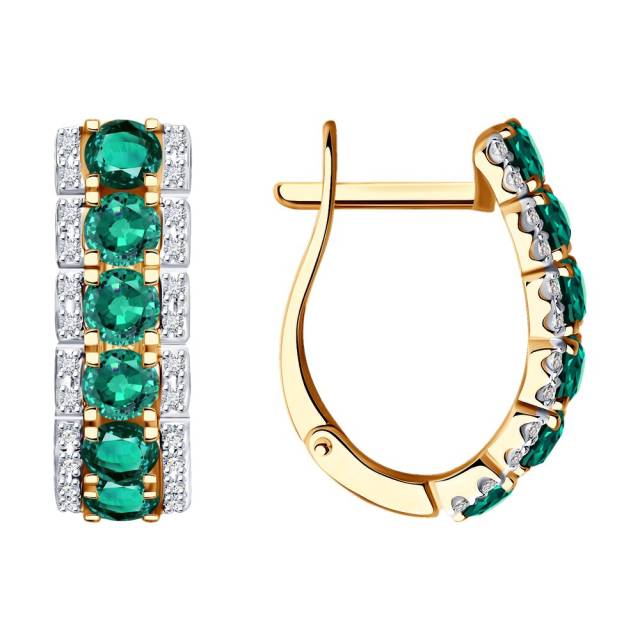 Серьги из красного золота с бриллиантами и изумрудами (052797)